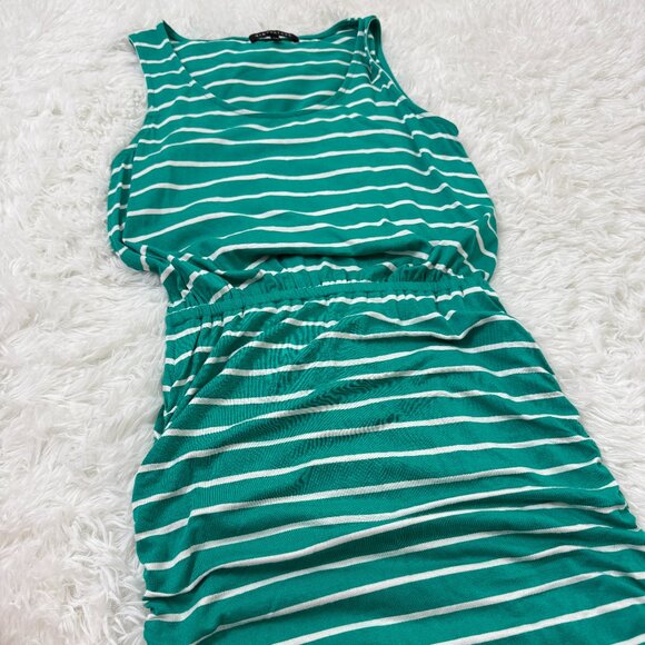 GIBSON Ruched Side Tank Dress Striped Teal Size XXS EUC - Picture 5 of 9